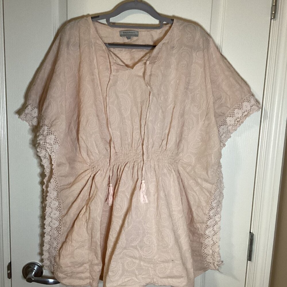 World Market Women's Boho Top One Size Fits All Powder Pink Beach Coverup Cotton